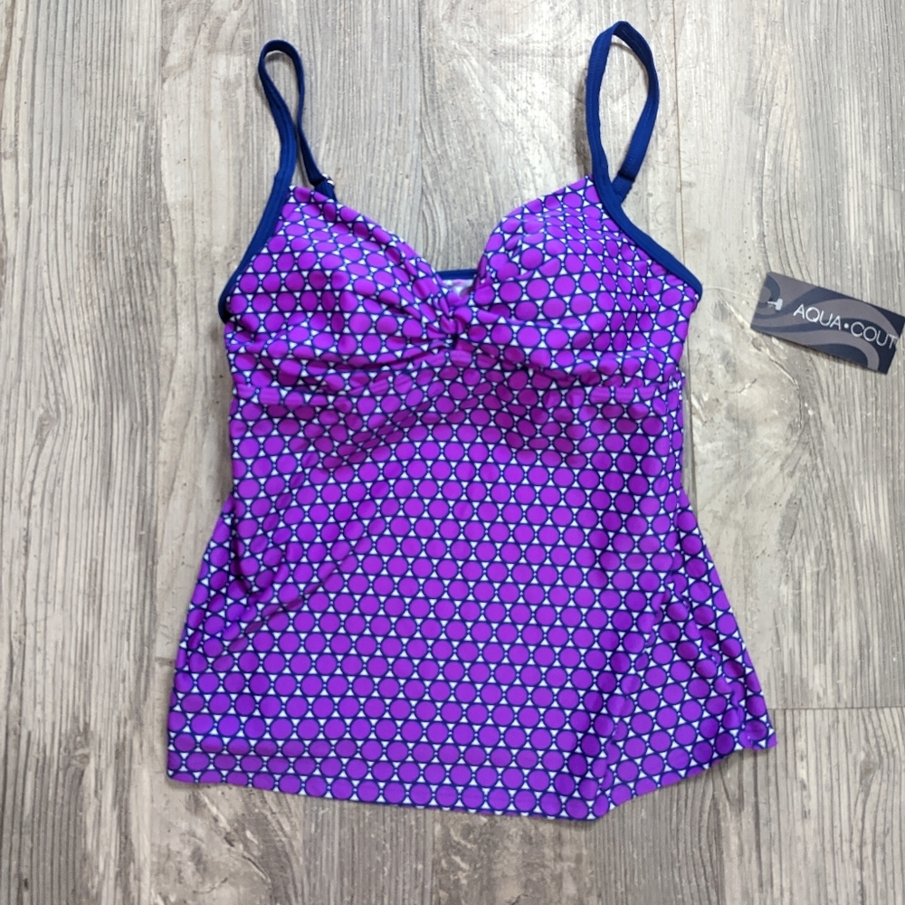 Aqua‎ couture women's tankini swim top purple geometric size M
